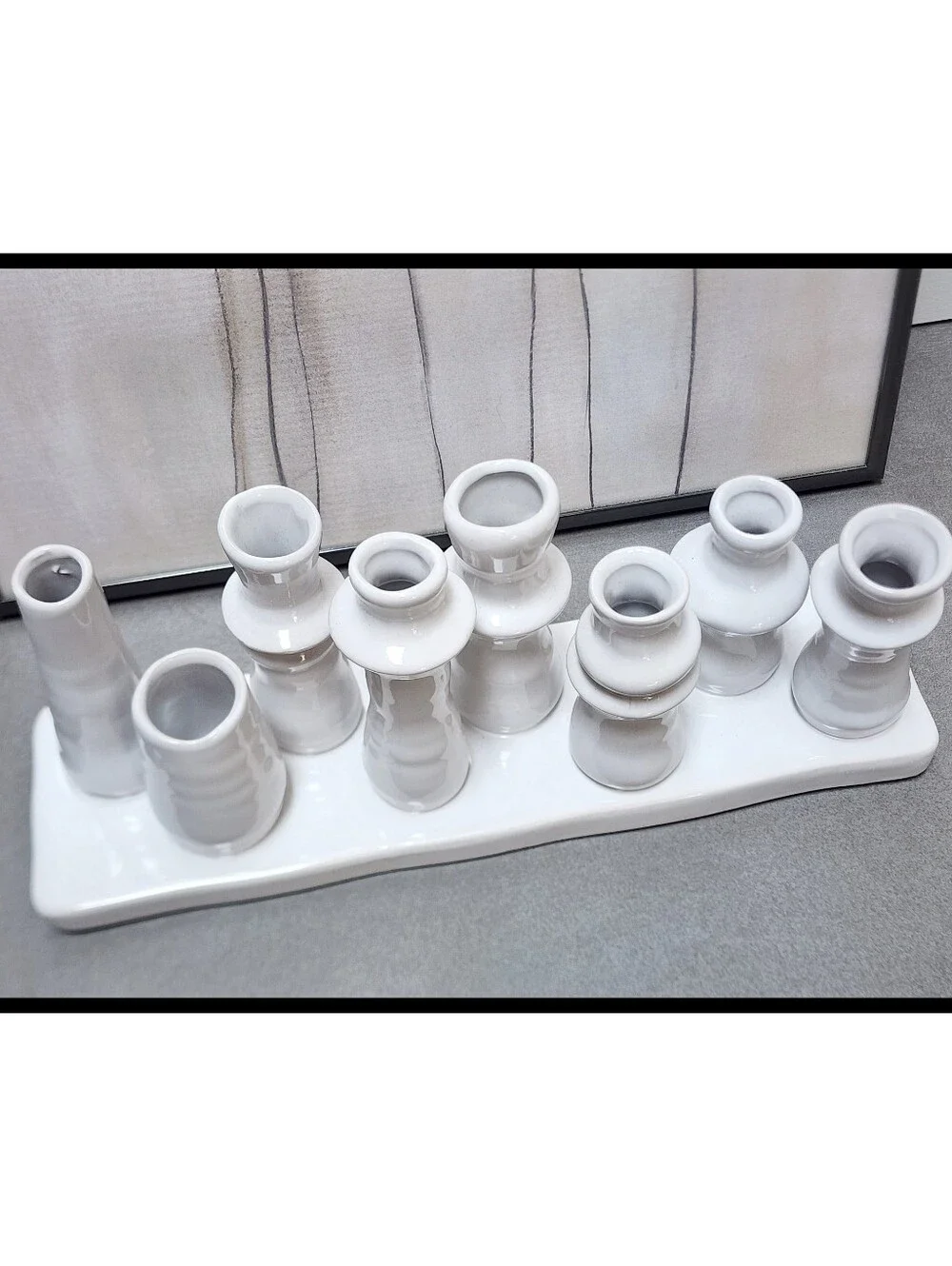 Bloomingville 8 Bud Flower Tray Vase White Glazed Stoneware Decor Progagating